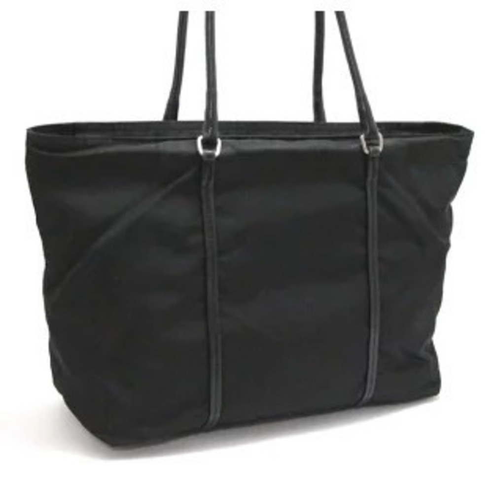 Prada Zippered Triangle Black Bag Tote Leather Logo